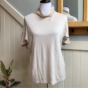 IRO Ruffle Sleeve Mock Neck 100% Linen Top in Oatmeal